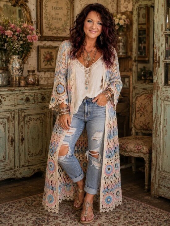 POL Jackets & Blazers - Pastel Crochet Duster Cardigan